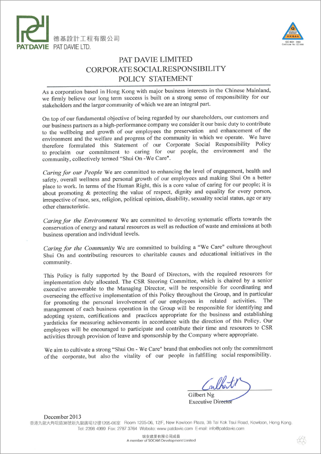Corporate Social Responsibility Policy Statement